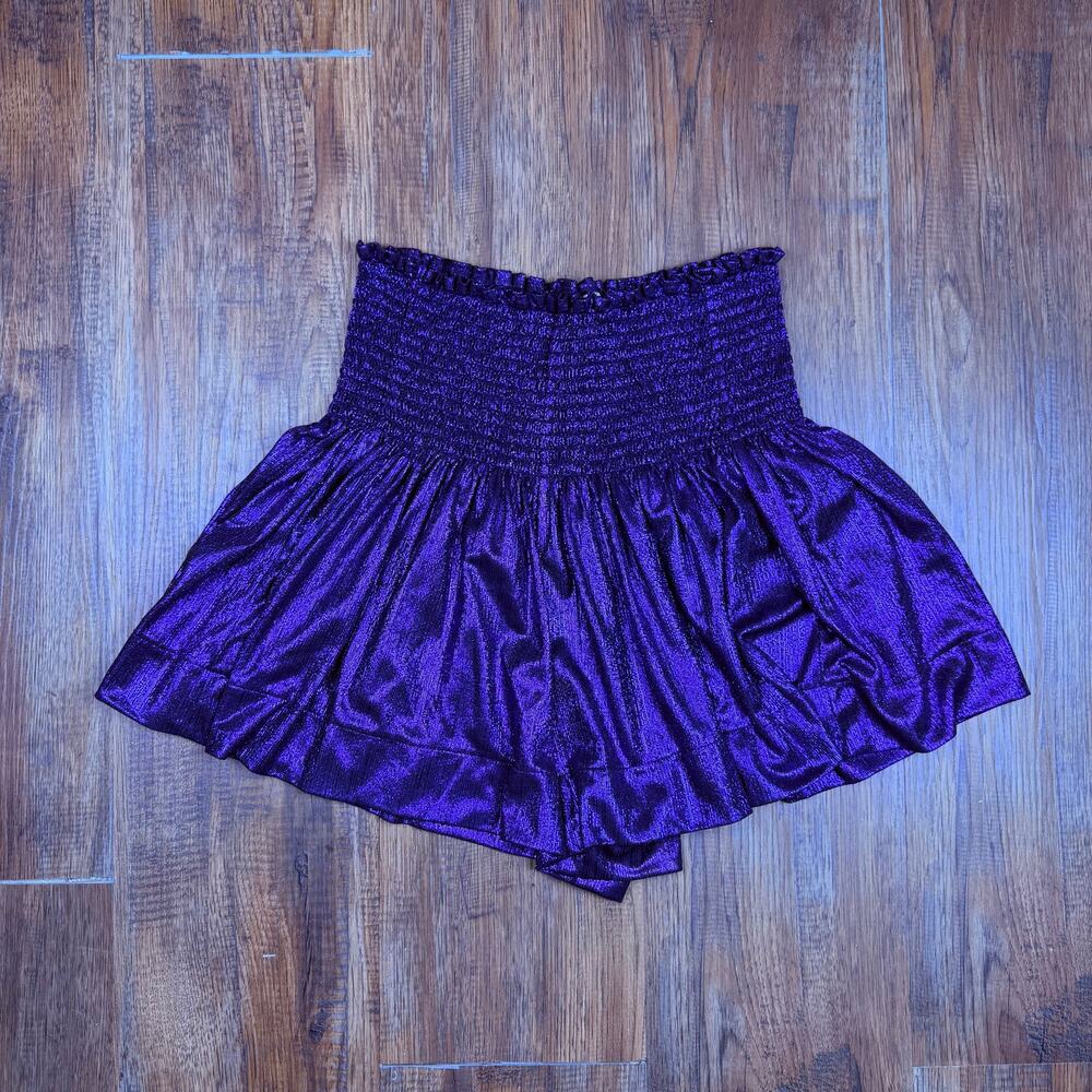 Queen of Sparkles Large Purple shimmer metallic swing shorts smocked waistband